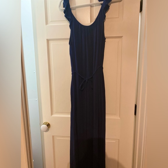 Loft Dress Navy Gauze Flutter Sleeve Size L - Picture 4 of 6